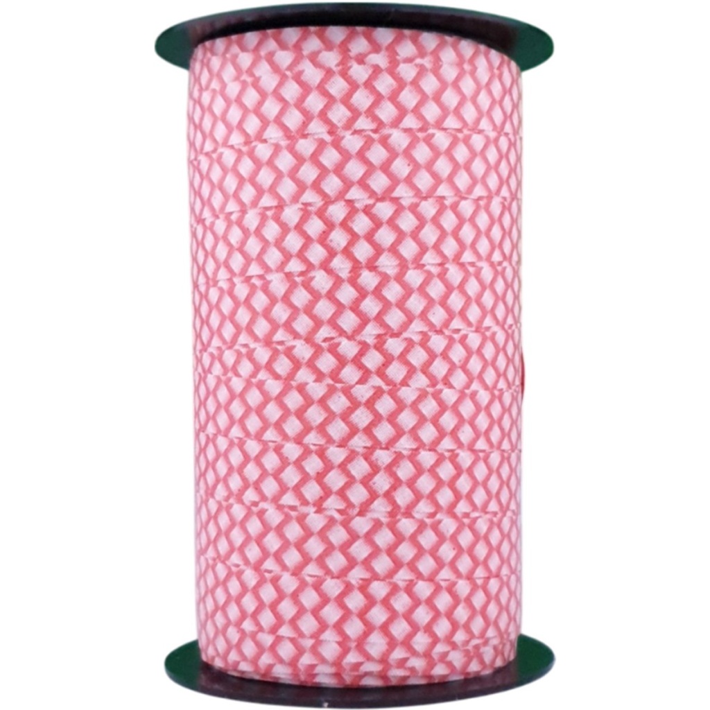 Krullint Roze met Witte Ruitstructuur – 10mm x 50m – Vrolijk Cadeaulint voor Inpakken & Decoratie