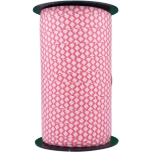 Krullint Roze met Witte Ruitstructuur – 10mm x 50m – Vrolijk Cadeaulint voor Inpakken & Decoratie