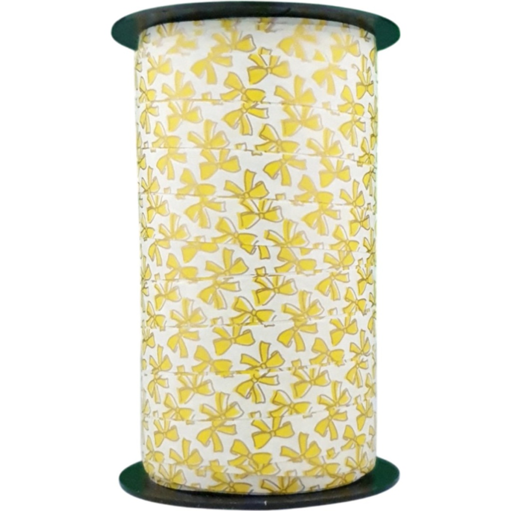Krullint Wit met Gele Strikjes – 10mm x 50m – Vrolijk Cadeaulint voor Verpakking & Decoratie