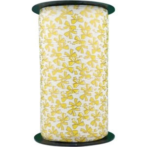 Krullint Wit met Gele Strikjes – 10mm x 50m – Vrolijk Cadeaulint voor Verpakking & Decoratie