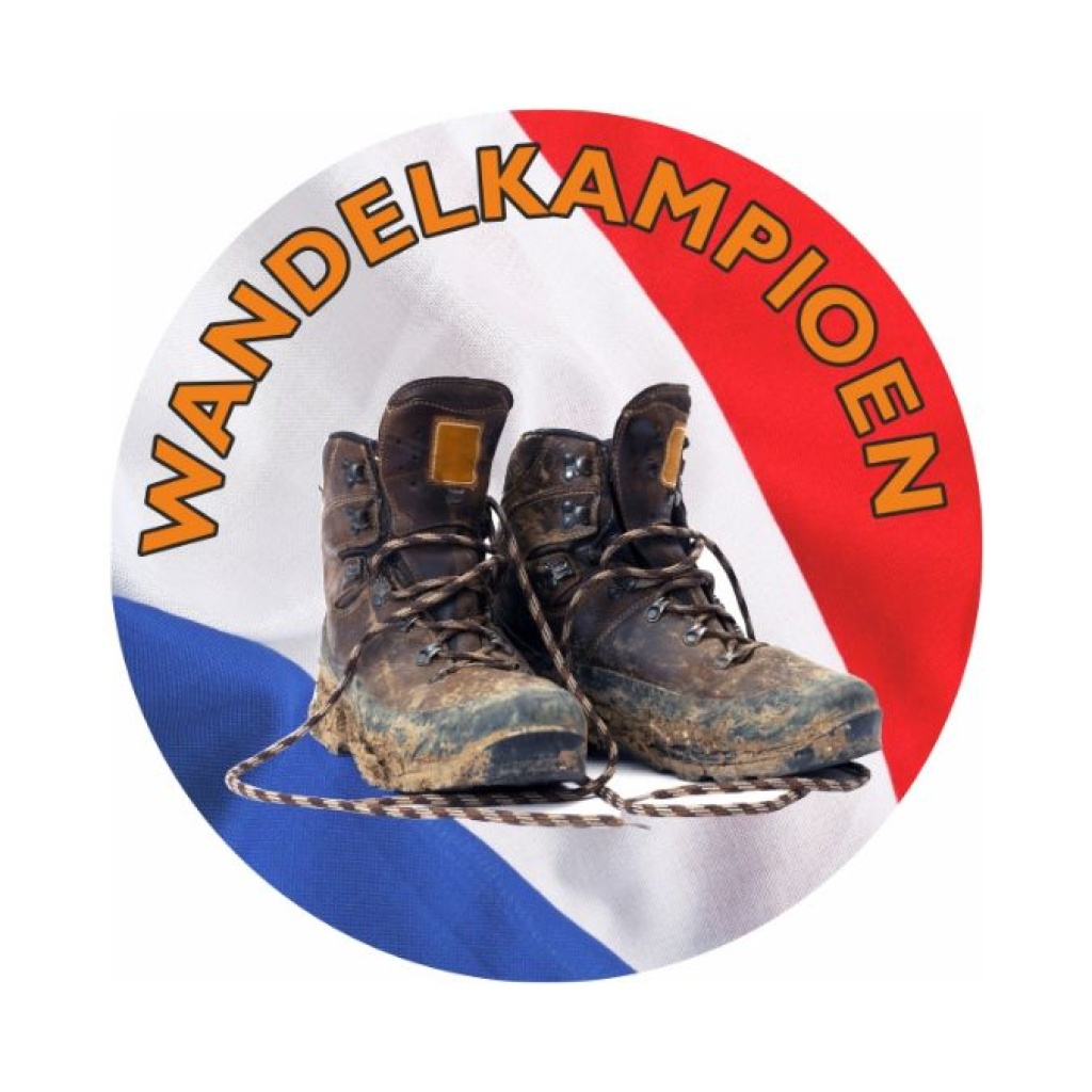 25x - "Wandelkampioen" - Sluitstickers - Ø45mm - Rood-Wit-Blauw design met Oranje Tekst - Stickers
