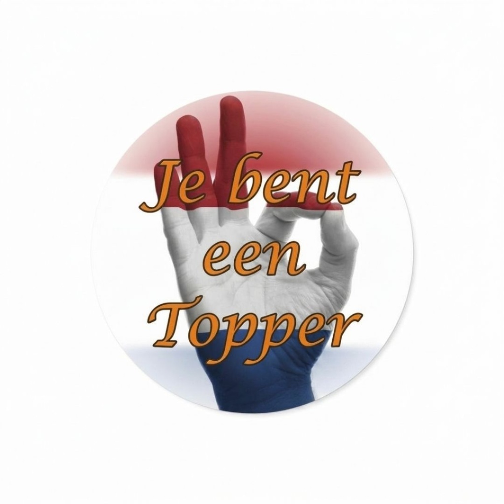 25x - "Je bent een topper" - Sluitstickers - Ø45mm - Rood-Wit-Blauw Handdesign met Oranje Tekst - Stickers