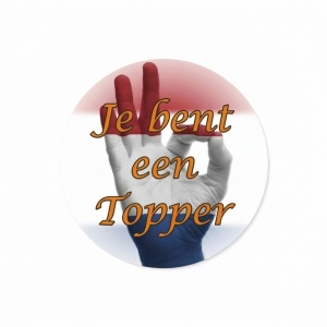 25x - "Je bent een topper" - Sluitstickers - Ø45mm - Rood-Wit-Blauw Handdesign met Oranje Tekst - Stickers