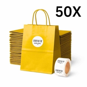 Papieren Draagtassen – Incl. Stickers – Geel - 50 Stuks – 18x8x22 cm