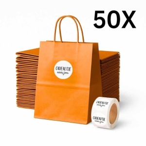 Papieren Draagtassen – Incl. Stickers – Oranje - 50 Stuks – 18x8x22 cm
