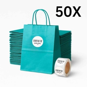 Papieren Draagtassen – Incl. Stickers – Turquoise - 50 Stuks – 18x8x22 cm