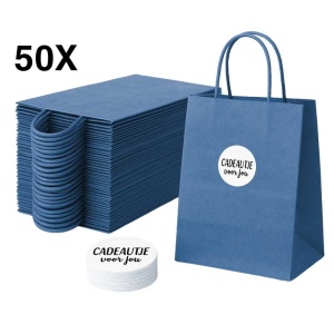 Papieren Draagtassen – Incl. Stickers – Donker Blauw - 50 Stuks – 18x8x22 cm