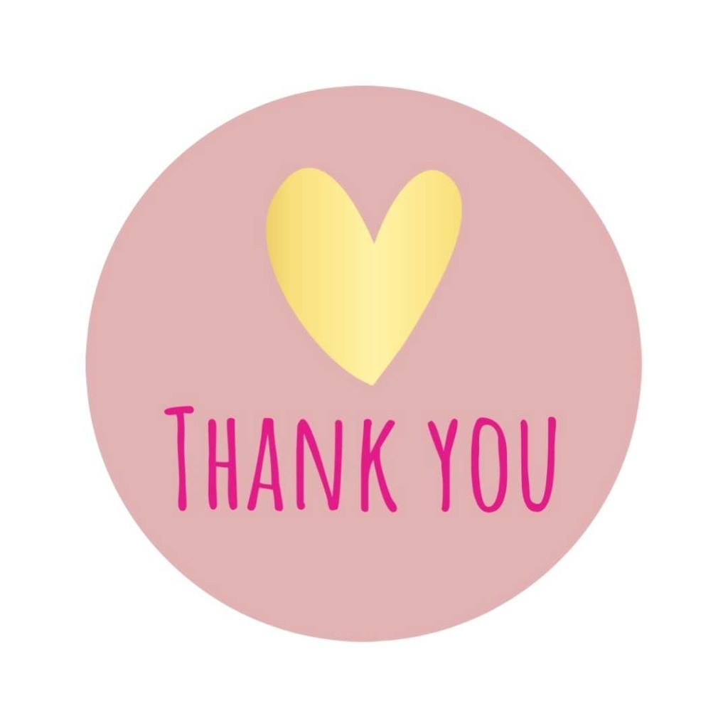 250x - "Thank You" - Sluitstickers - Ø39mm - Poederroze met Sierlijke Tekst en Gouden Hartje - Stickers
