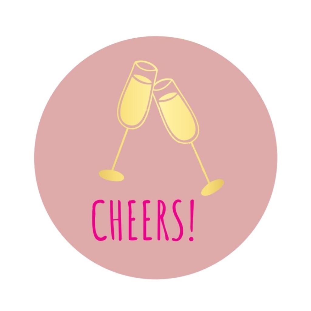 250x - "Cheers!" - Sluitstickers - Ø39mm - Poederroze met champagne glazen - Stickers