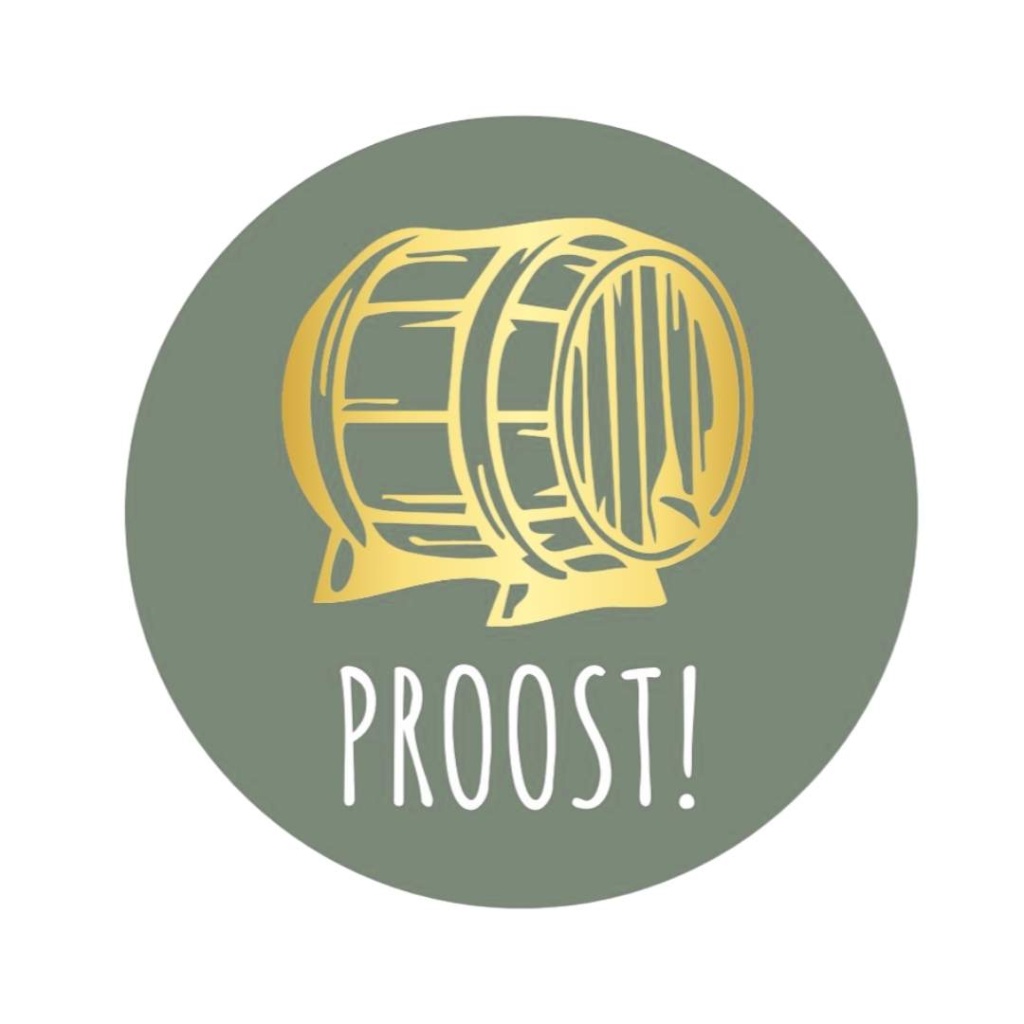 250x - "Proost!" - Sluitstickers - Ø39mm - Olijfgroen met Proost Tekst - Stickers