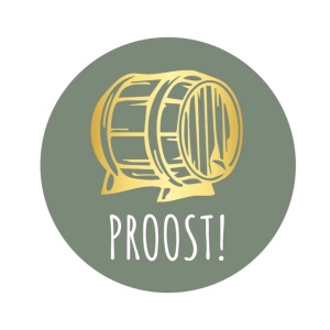 250x - "Proost!" - Sluitstickers - Ø39mm - Olijfgroen met Proost Tekst - Stickers
