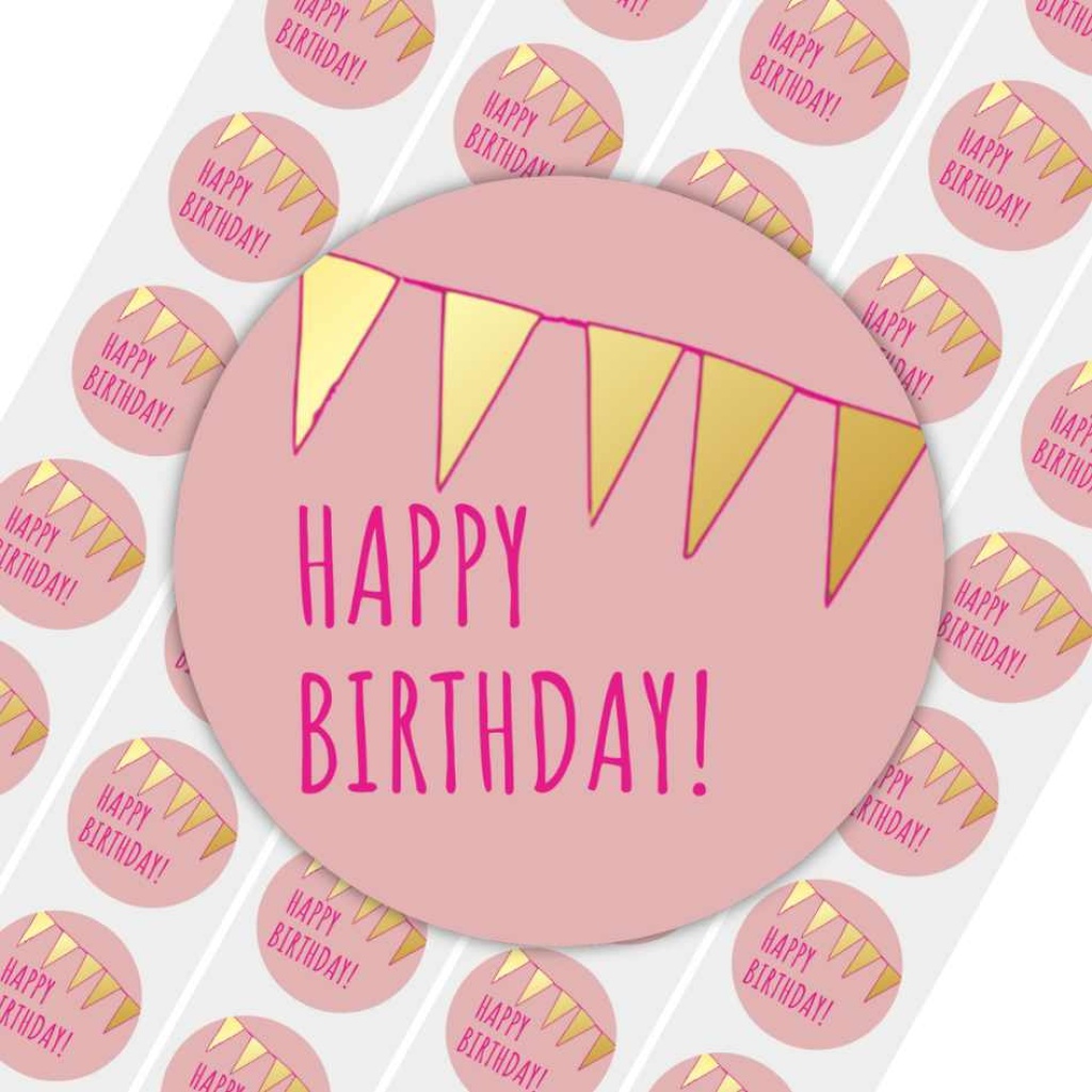 50x Stickers - "Happy Birthday!" | Sluitstickers / Cadeaustickers | 39 mm - Metallic Goud - Goldy Sticker Serie