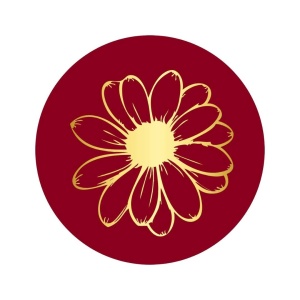 250x - "Bloem" - Sluitstickers - Ø39mm - Bordeauxrood met Gouden Bloemdesign - Stickers