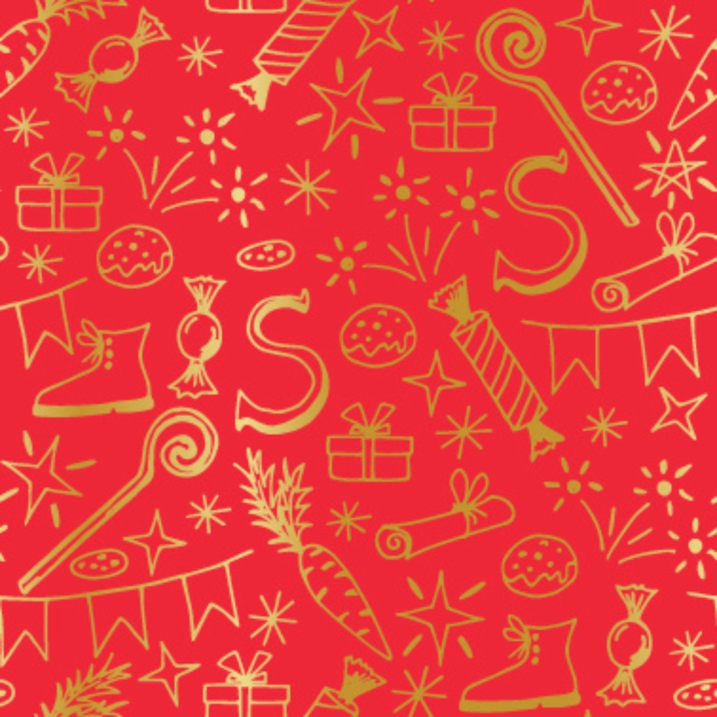 Papierrol – Sinterklaas - rood met goud – 50cm x 150m
