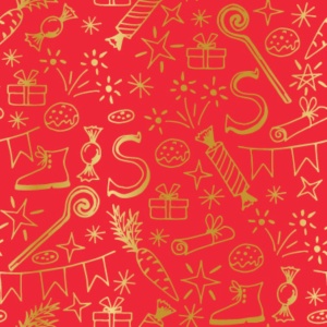 Papierrol – Sinterklaas - rood met goud – 50cm x 150m
