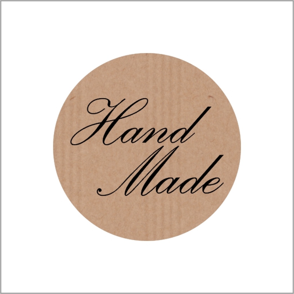 500x - "HAND MADE" - Wensetiketten - Gelegenheidsetiketten - Sluitzegels - Ø35mm - Kraft met Zwarte Opdruk (kopie)