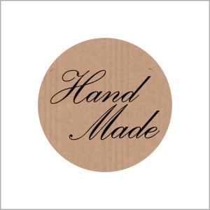 500x - "HAND MADE" - Wensetiketten - Gelegenheidsetiketten - Sluitzegels - Ø35mm - Kraft met Zwarte Opdruk (kopie)