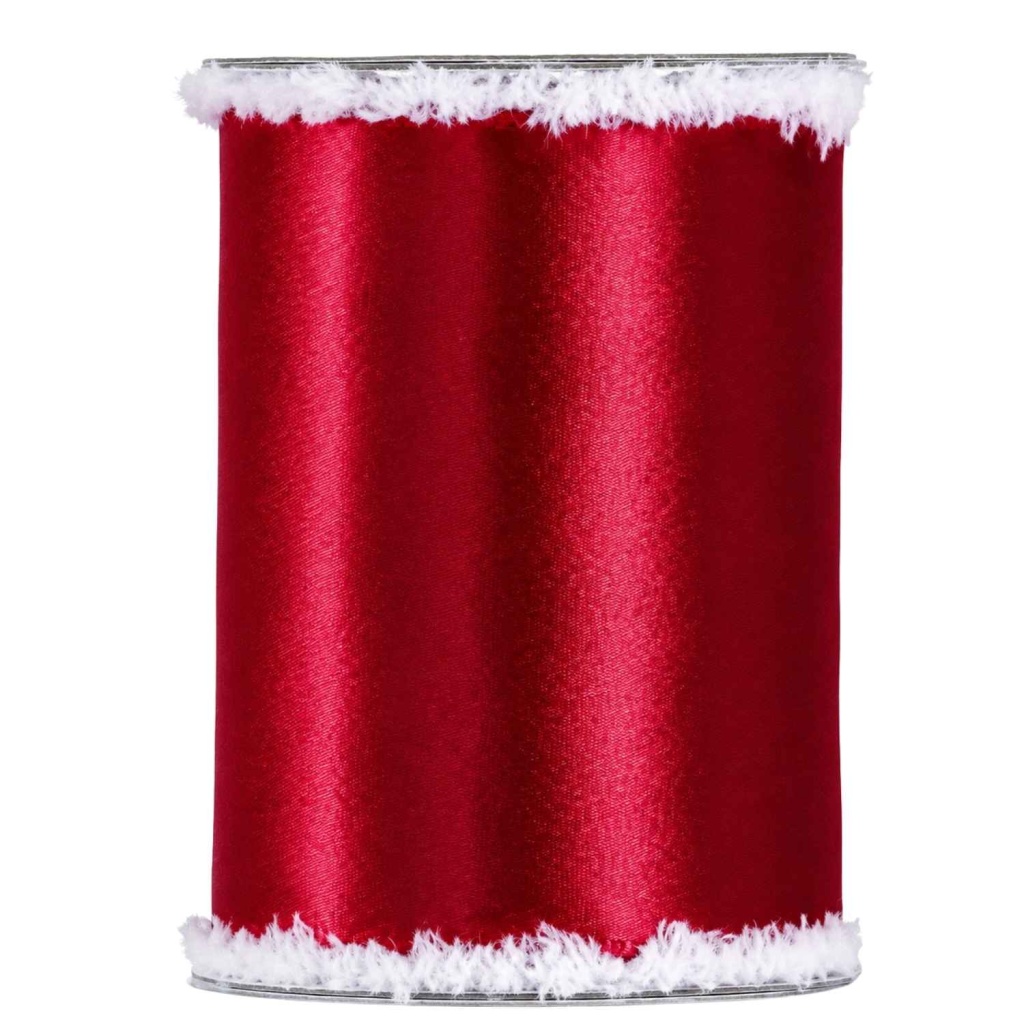 Lint – rood satijn met fluffy randen - 140mm x 10 meter