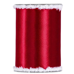 Lint – rood satijn met fluffy randen - 140mm x 10 meter