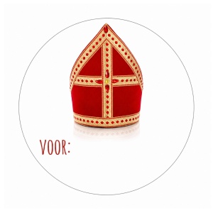 Stickers –  Sinterklaas – Mijter Wit / Rood  – O40mm – 250 Stuks – Sluitzegel – Voor Cadeaus en Verpakkingen