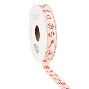 Katoenen Lint – Mijter – Wit-Rood – 20m x 15mm