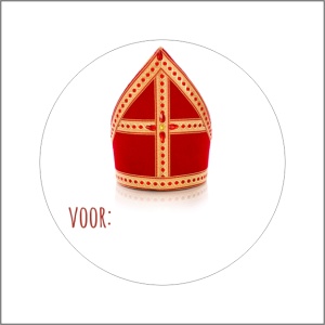 Stickers –  Sinterklaas – Mijter Wit / Rood  – O40mm – 250 Stuks – Sluitzegel – Voor Cadeaus en Verpakkingen