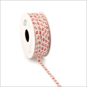 Katoen Lint – Mijter – Wit-Rood – 25m x 8mm