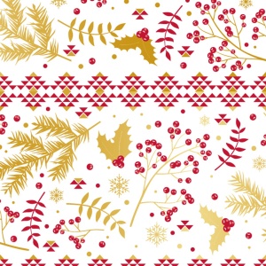 Cadeaupapier - Festive Cheer - (4 STUKS) – 200×70 cm – Kerstsymbolen, Sterren, Sneeuwpoppen & Bessen - Inpakpapier - Kerst - Kindvriendelijk - Goudaccenten