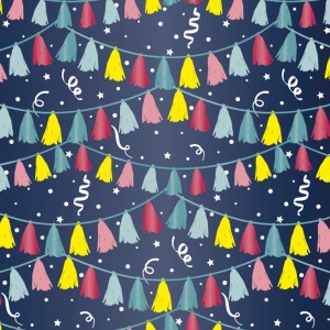 Cadeaupapier - Blue Party - (4 STUKS) – 200×70 cm – Blauw, Slingers, Metallic & Vrolijke Print - Inpakpapier - Verjaardag - Kinderfeest - Modern Cadeaupapier
