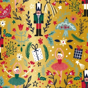 Cadeaupapier - Christmas Magic - (4 STUKS) – 200×70 cm – Kerst, Goud, Blauw, Notenkrakers & Sneeuwpoppen - Inpakpapier - Feestdagen - Luxe Cadeaupapier