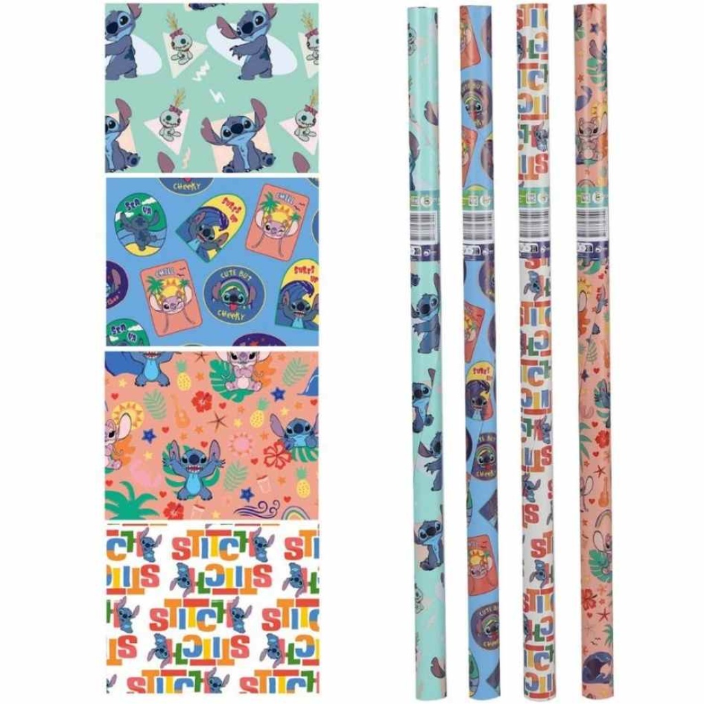 Cadeaupapier - "Disney Stitch" - (4 STUKS) – 200×70 cm – Vrolijk, Tropisch & Ondeugend Design - Inpakpapier - Kleurrijk - Duurzaam Cadeaupapier