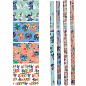 Cadeaupapier - "Disney Stitch" - (4 STUKS) – 200×70 cm – Vrolijk, Tropisch & Ondeugend Design - Inpakpapier - Kleurrijk - Duurzaam Cadeaupapier