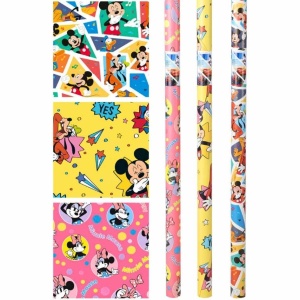 Cadeaupapier - "Disney Mickey & Minnie" - (3 STUKS) – 200×70 cm – Cartoon, Retro & Kinderdesign - Inpakpapier - Speels - Kleurrijk - Duurzaam Cadeaupapier