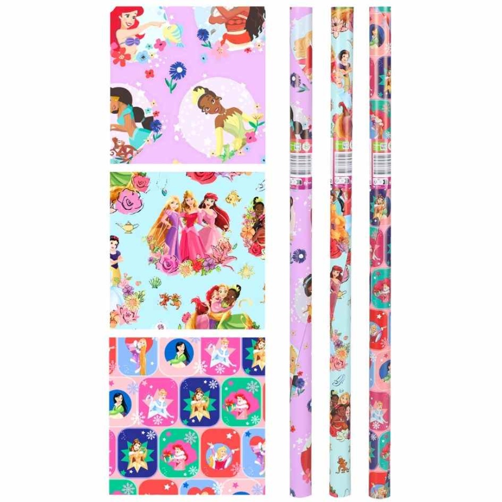 Cadeaupapier - "Disney Prinsessen" - (3 STUKS) – 200×70 cm – Sprookjes, Meisjesachtig & Magisch Design - Inpakpapier - Kleurrijk - Duurzaam Cadeaupapier