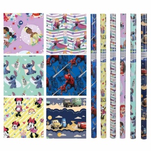 Cadeaupapier - "Disney Mix" - (6 STUKS) – 200×70 cm – Prinsessen, Superhelden & Pixar Figuren - Inpakpapier - Kleurrijk - Duurzaam Cadeaupapier