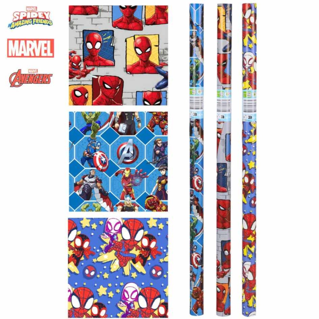 Cadeaupapier - "Marvel Heroes" - (3 STUKS) – 200×70 cm – Spider-Man, Avengers & Superhelden Design - Inpakpapier - Stoer - Kleurrijk - Duurzaam Cadeaupapier