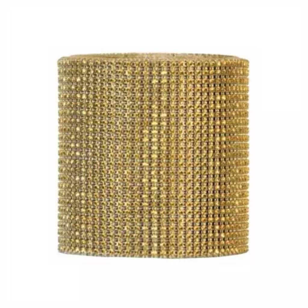Gouden strassband met studs en spikes – 120 mm breed × 9 meter lang