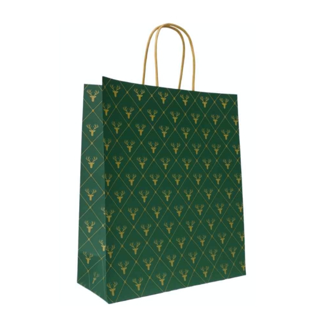 Papieren Tas (L) – Kerst - groen-goud – 50 Stuks - 35x14x41 cm
