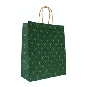 Papieren Tas (L) – Kerst - groen-goud – 50 Stuks - 35x14x41 cm