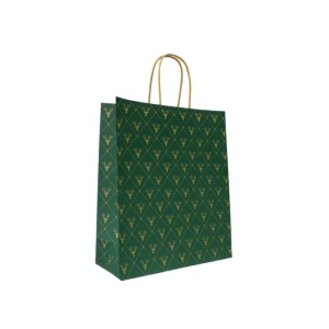 Papieren Tas (S) – Kerst - groen-goud – 50 Stuks - 18x8x24 cm