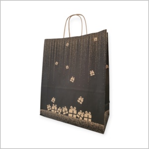 Papieren Tas (L) – Kerst gift - zwart-bruin-goud - 35x14x41 cm