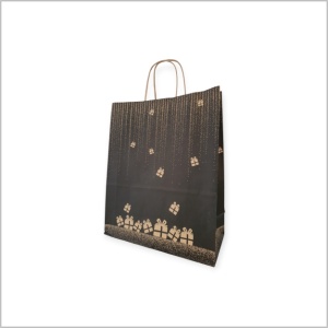 Papieren Tas (S) – Kerst gift - zwart-bruin-goud – 50 Stuks - 18x8x24 cm