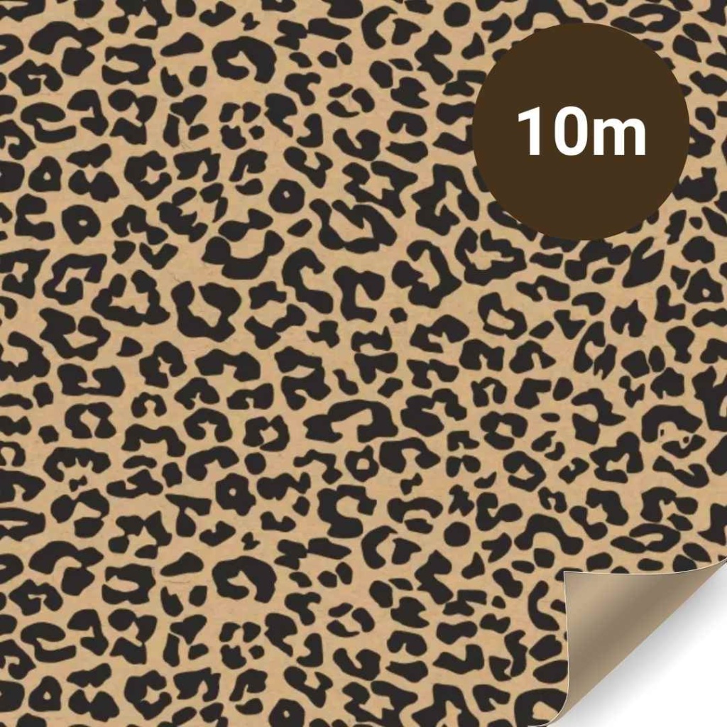 Cadeaupapier – Panterprint Kraft – (1 STUK) – 1000×50 cm – Zwart met Bruin – Inpakpapier – Trendy & Stoer – Dierenprint Thema - Luipaard