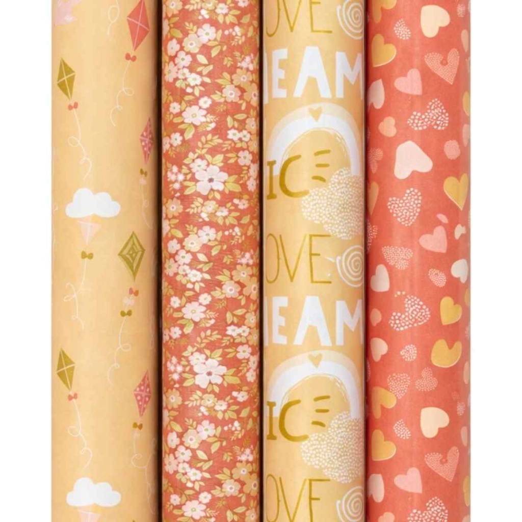 Cadeaupapier – Sweet Love – (4 STUKS) – 200×70 cm – Bloemen, Hartjes, Love & Vliegers – Inpakpapier