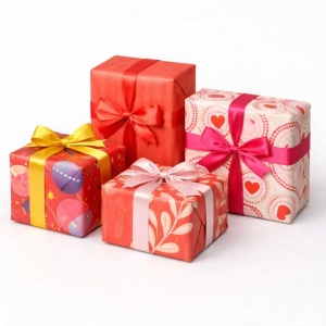 Cadeaupapier – “Warm Valentine” – (4 STUKS) – 200 × 70 cm – Rood, Roze & Warm Oranje – Hartjes & Grafische Prints – Inpakpapier – Valentijn