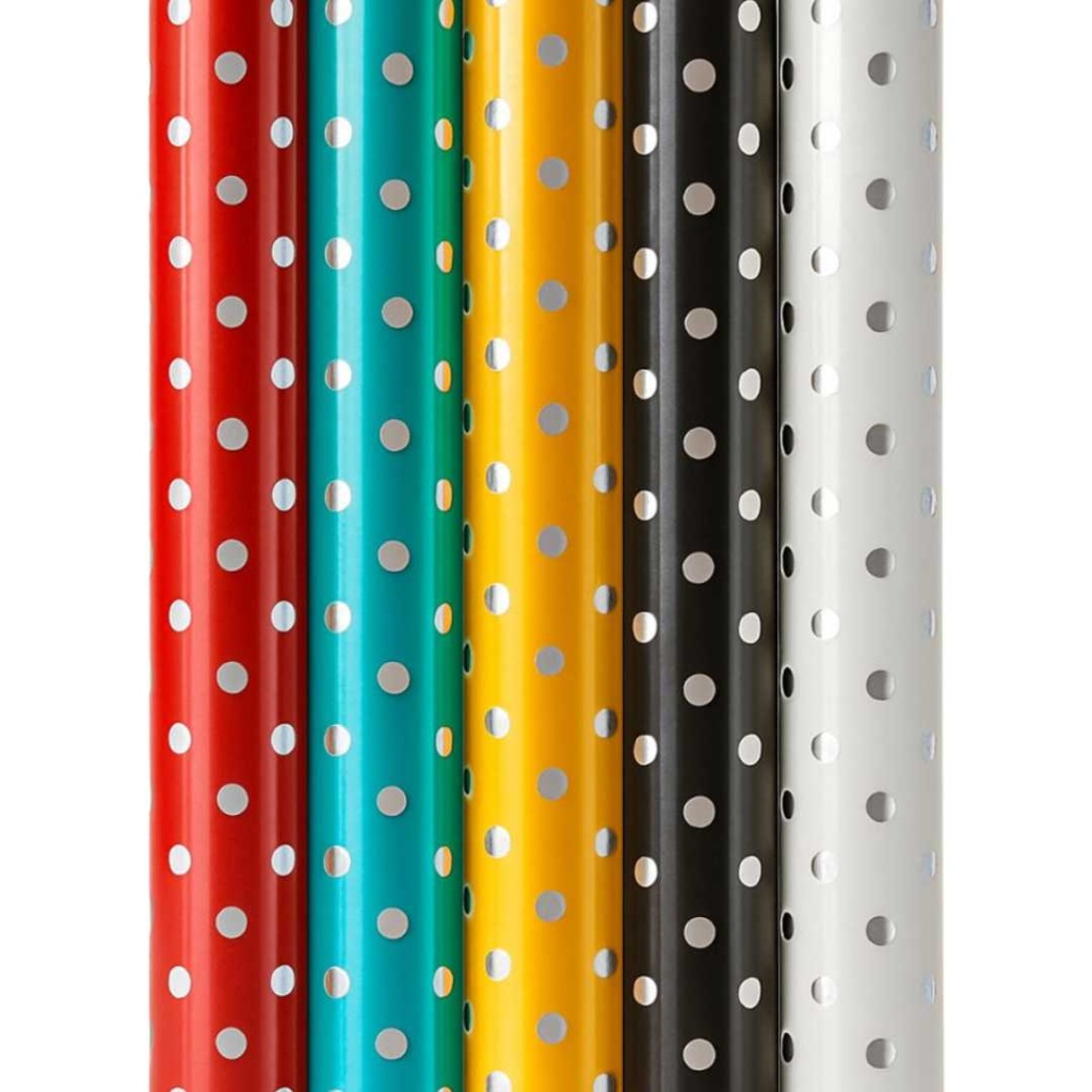 Cadeaupapier – “Dot Delight” – (5 STUKS) – 200x70 cm per Rol – Kleurrijk Inpakpapier met Metallic Zilveren Stippen
