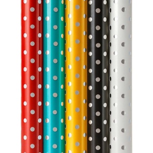 Cadeaupapier – “Dot Delight” – (5 STUKS) – 200x70 cm per Rol – Kleurrijk Inpakpapier met Metallic Zilveren Stippen