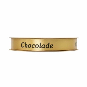 Satijn lint - Opdruk “Chocolade”- Goud - 15 mm x 20 meter - Satijnen Cadeaulint op Rol