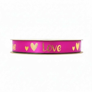Satijn lint - Opdruk “Love” - Roze - 15 mm x 20 meter - Satijnen Cadeaulint op Rol