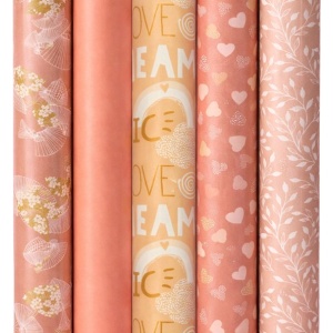 Cadeaupapier Set - Happy Vibes Collection (5 Stuks) - 200×70 cm - Zalm & Roze - Hartjes, Bloemen & Botanische Prints - Inpakpapier